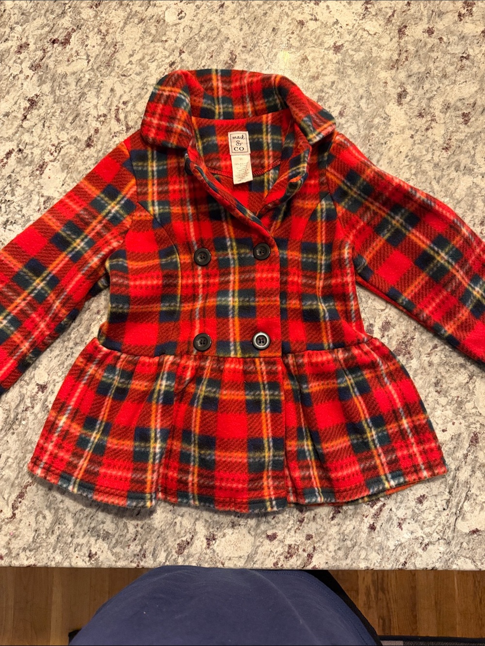 Gymboree Red and Navy Plaid Pea Coat with Peplum Hem